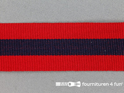 Ripsband met strepen 30mm rood - marine blauw
