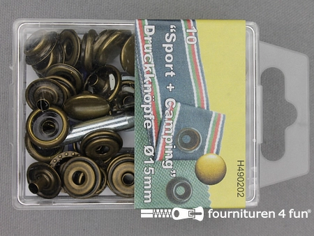 Sport + Camping drukkers - 15mm - geel brons - 10 stuks