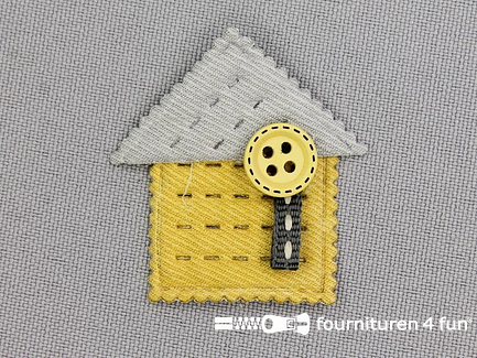 Quilt applicatie 35x37mm huis - oker geel - grijs