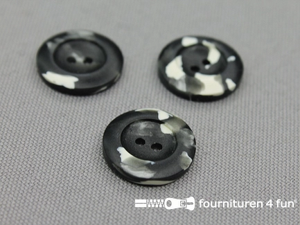 Kunststof design knoop - 17mm - zwart wit gevlekt