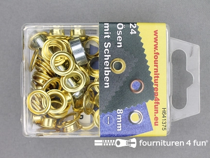 Ringen en schijven - 8mm - goud - 24 stuks