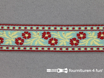 Folklore band 20mm rood - licht blauw