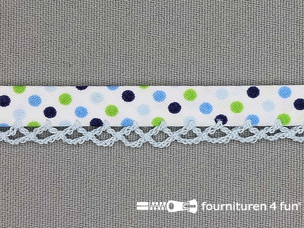 Deco biasband print 12mm met gekleurde stippen