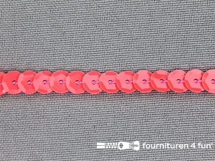 COUPON 13,5 meter (2 stukken, 7 + 6,5 meter) Pailletten band 6mm glitter neon roze rood