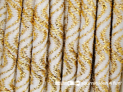 Elastisch koord 3mm wit - goud golfjes