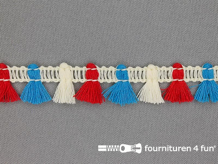 Klosjes franje 15mm rood - wit - blauw