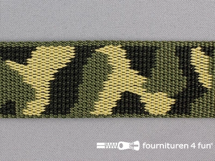 Geweven halsband - camouflage - 40mm - legergroen / zwart
