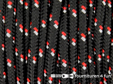 Multicolor koord 3mm zwart - rood - wit