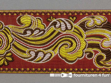 Brokaat band 60mm bordeaux - goud