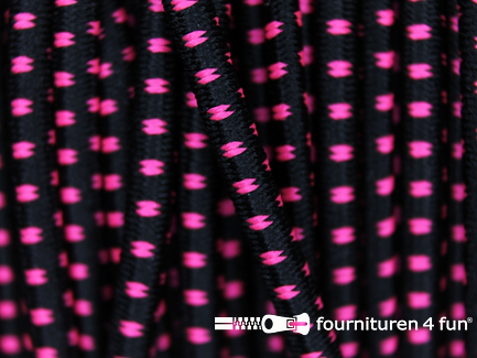 Rol 50 meter elastisch koord 2,5mm zwart - neon roze - blokjespatroon