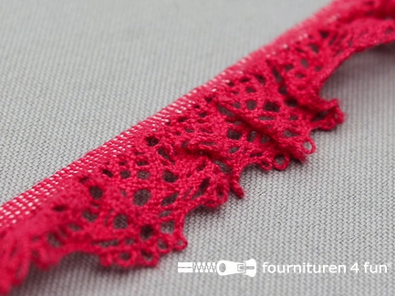 COUPON 15,85 meter (2 stukken, 3 + 12,85 meter) Elastisch ruche kant 20mm fuchsia rood