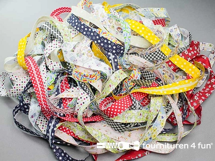 RESTPARTIJ circa 30 meter print biasband - 18mm - meerdere kleuren