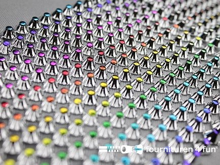 COUPON 0,45 meter Strass band - Spikes sierband - 95mm - multicolor - zilver