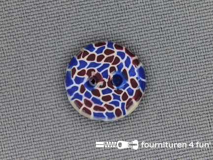 Ibiza knoop 15mm blauw - bruin - wit