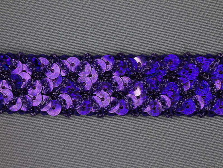 Pailletten band 20mm paars met ruitjes draad