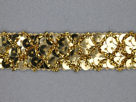COUPON 5,95 meter (5 stukken, 1,2 + 1,7 + 1,05 + 1 + 1 meter) Pailletten band 20mm goud met ruitjes draad