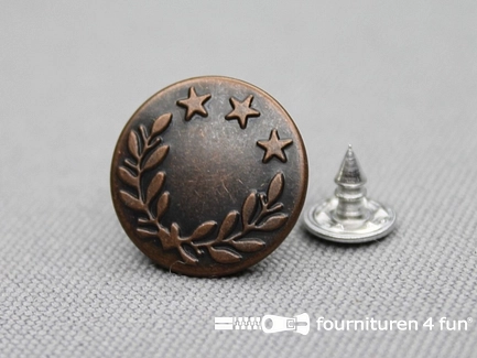 Jeansknopen - 17mm - oud koper- lauwerkrans - 10 stuks