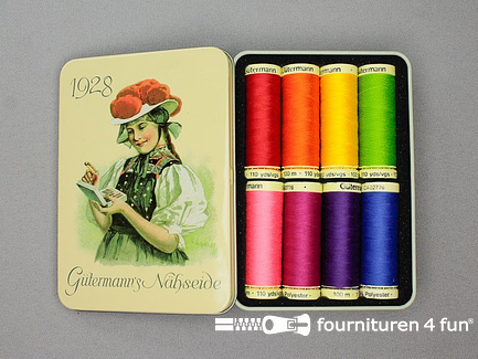 Gütermann Nostalgiebox 1928 - regenboog kleuren - 8x100 meter