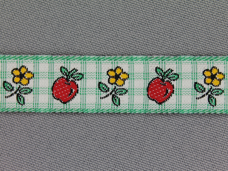 Kinderband 15mm appel - bloem groen