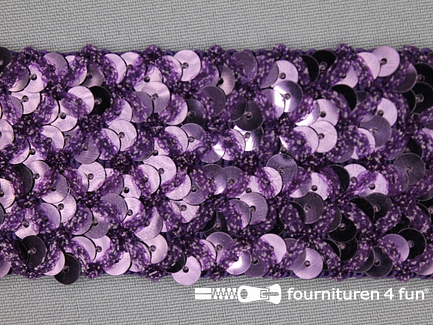 Pailletten band 40mm donker paars met ruitjes draad