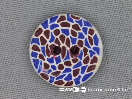 Ibiza knoop 21mm blauw - bruin - wit