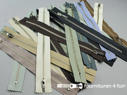 17 stuks metalen broekritsen - 18cm - kleuren assortiment