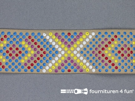 Elastiek met stippen - 40mm - beige band met multicolor stippen