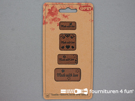 Opry skai-leren labels - Made with love - per set van 4 labels