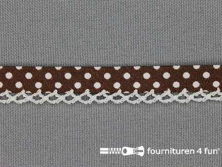 Deco biasband print 12mm stippen donker bruin