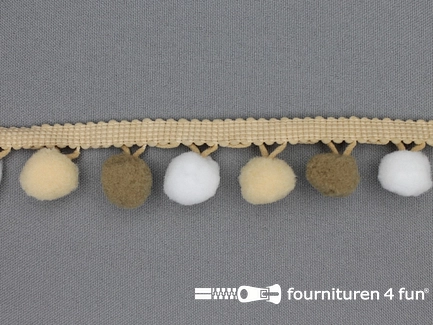 Bolletjesband 30mm multicolor wit beige bruin
