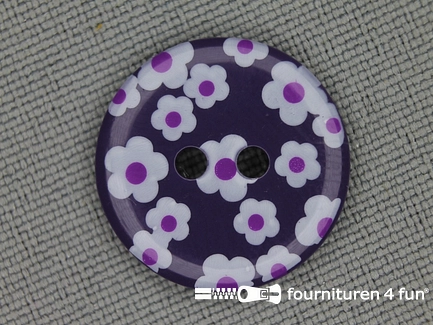 Kinder knoop 18mm bloem paars - wit