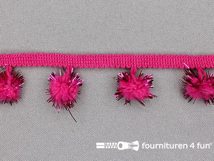 Bolletjesband met lurex 25mm fuchsia roze