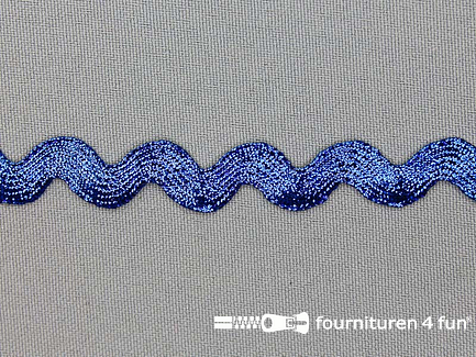 Rol 50 meter zigzag band - 12mm - metallic - kobalt blauw