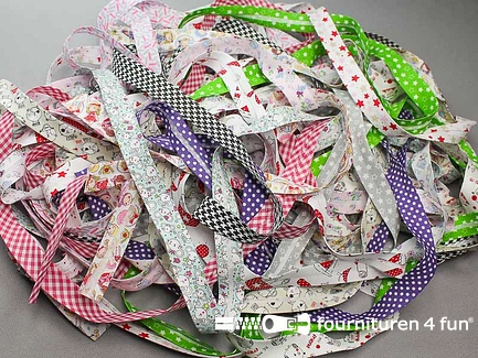 RESTPARTIJ circa 30 meter print biasband - 18mm - meerdere kleuren