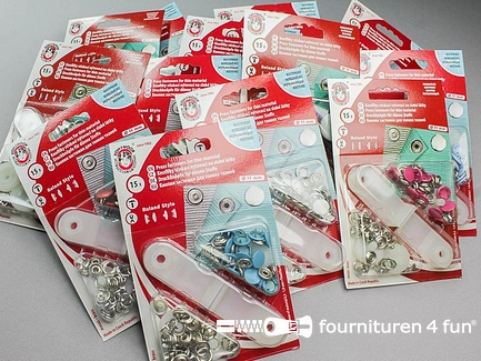 Set 15 x Roland drukknopen - 10,5mm - verschillende kleuren - totaal 225 drukknopen