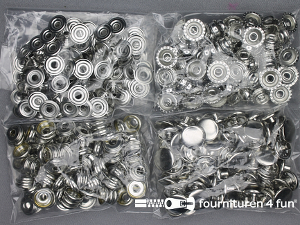 Sport + Camping drukkers - 15mm - zilver - 100 stuks