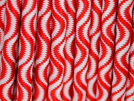 Elastisch koord 3mm wit - rood golfjes