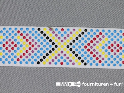 Elastiek met stippen - 40mm - witte band met multicolor stippen