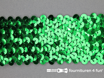 Kaart 20 meter elastische pailletten band 46mm groen