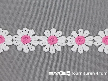 Bloemenkant 26mm roze - wit
