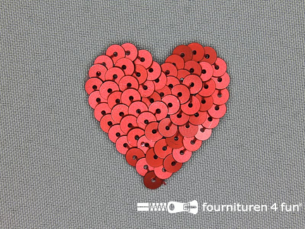 Pailletten applicatie hart 40x40mm rood