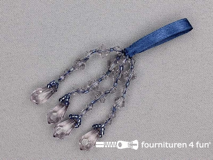 Kwastje met strass steentjes 105mm jeans blauw