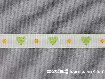 Kinderband 7mm hartjes off white - groen