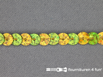 COUPON 20 meter Pailletten band 6mm hologram goud - lime groen