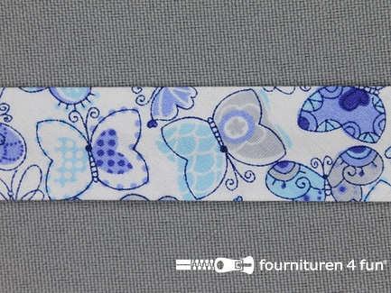Print biasband vlinders licht - kobalt blauw