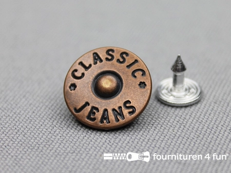 Jeansknopen - 16mm - oud koper - 8 stuks