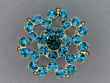 Strass stenen knoop 26mm bloem aqua blauw