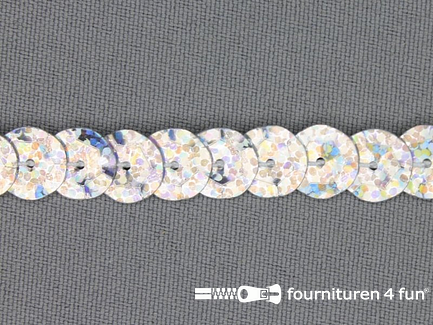 Rol 50 meter pailletten band 10mm glitter zilver met hologram