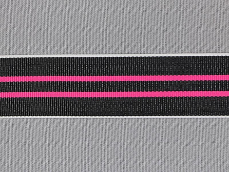 Ripsband met strepen 25mm fuchsia - wit - zwart
