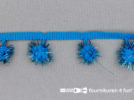 Bolletjesband met lurex 25mm aqua blauw